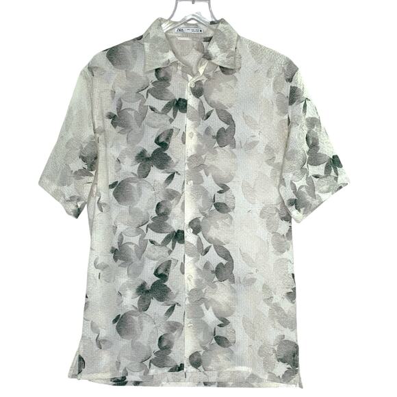 Zara S Mens Gray Resort Shirt Floral Abstract Pattern Short Sleeves - Picture 1 of 10